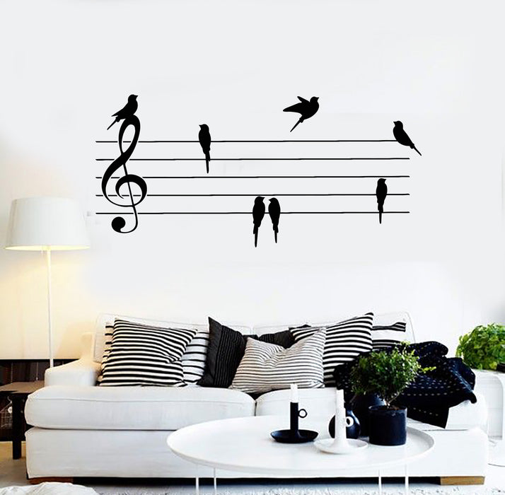 Vinyl Wall Decal Music Notes Paper Musical Keys Birds Home Decor Stickers Mural (g2789)