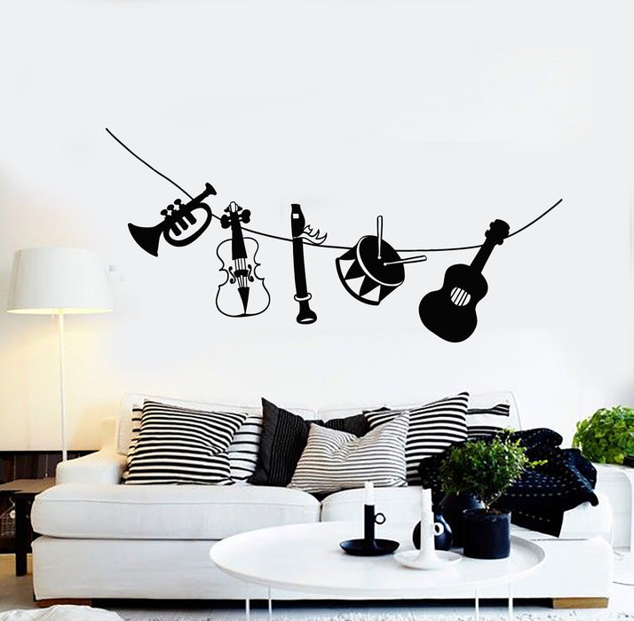 Vinyl Wall Decal Musical Instruments Guitar Drum Flute Violin Trumpet Stickers Mural (g674)