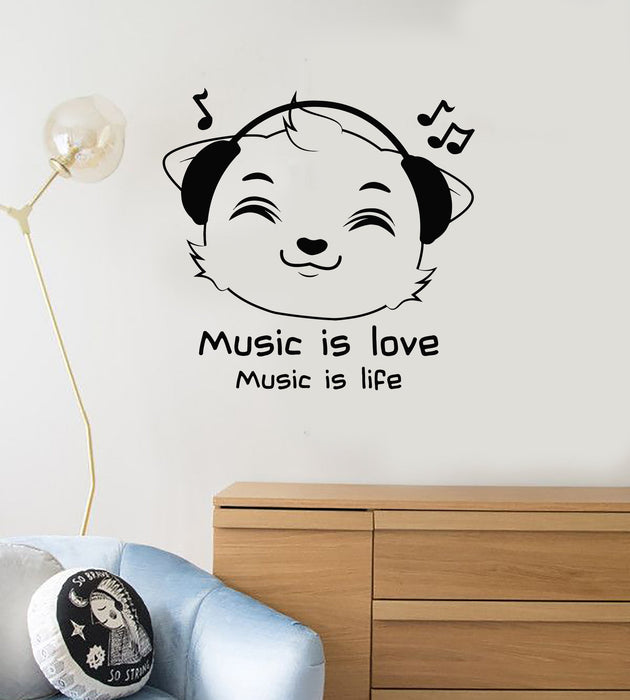 Vinyl Wall Decal Kitten Headphones Quote Musical Room Decor Music Art Stickers Mural (ig5660)