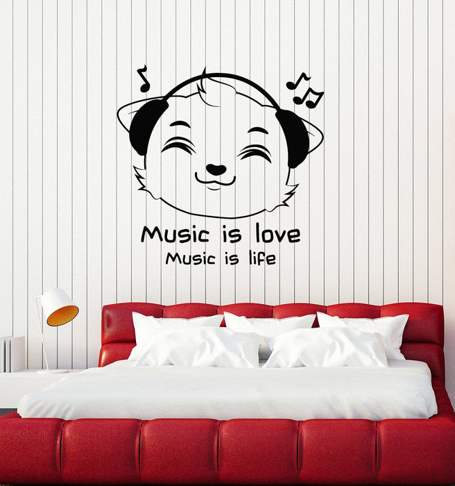 Vinyl Wall Decal Kitten Headphones Quote Musical Room Decor Music Art Stickers Mural (ig5660)