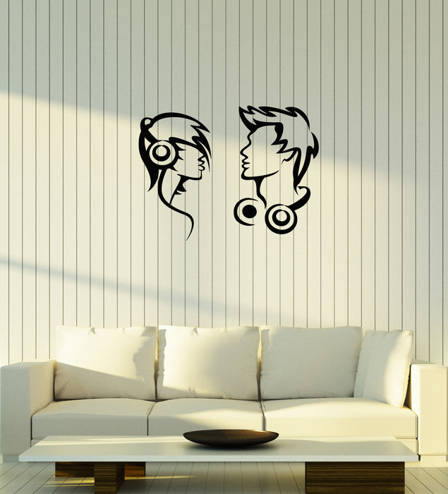 Vinyl Wall Decal Musical Couple Headphones Music Teen Room Interior Stickers Mural (ig5999)