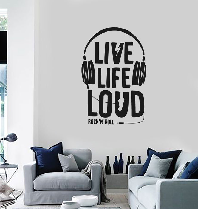 Vinyl Wall Decal Headphones Music Quote Musical Art Rock n Roll Stickers Mural (ig5463)