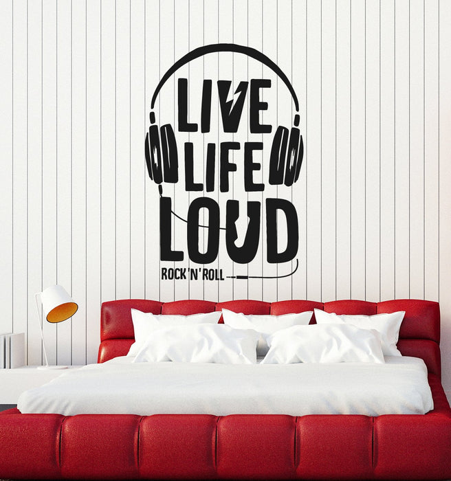 Vinyl Wall Decal Headphones Music Quote Musical Art Rock n Roll Stickers Mural (ig5463)