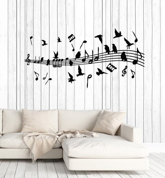 Vinyl Wall Decal Branch Musical Notes Music Lovers Singers Birds Stickers Mural (g3891)