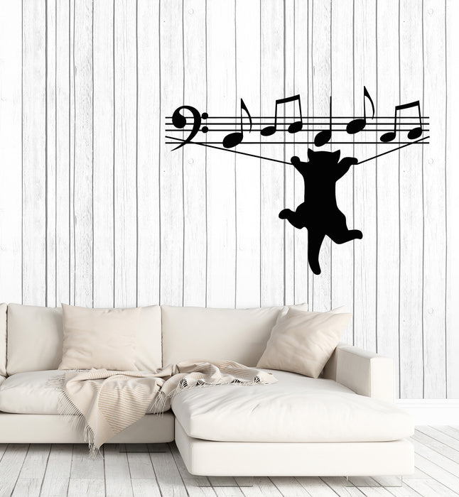 Vinyl Wall Decal Musical Notes Music School Funny Cat Nursery Stickers Mural (g7175)