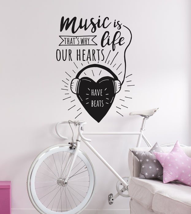 Vinyl Wall Decal Music Quote Heart Love Headphones Romantic Stickers Mural (ig6344)