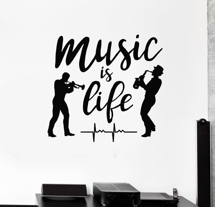 Vinyl Wall Decal Music Is Life Saxophone Jazz Musicians Bar Stickers Mural (g6723)