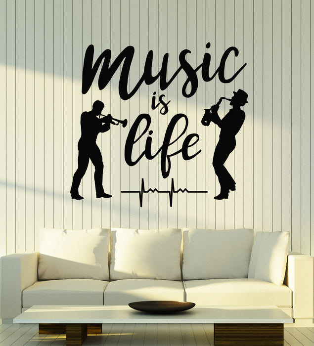 Vinyl Wall Decal Music Is Life Saxophone Jazz Musicians Bar Stickers Mural (g6723)