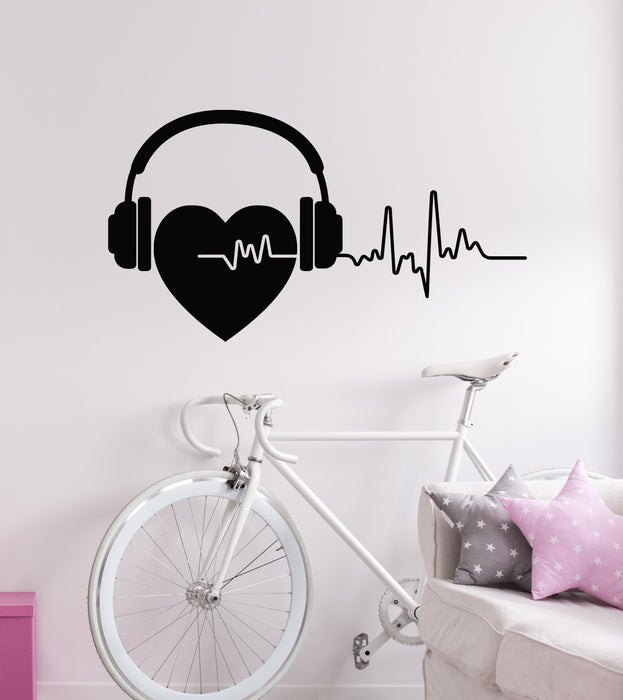 Vinyl Wall Decal Music Love Cardiogram Heart Headphones Teen Room Stickers Mural (g6559)