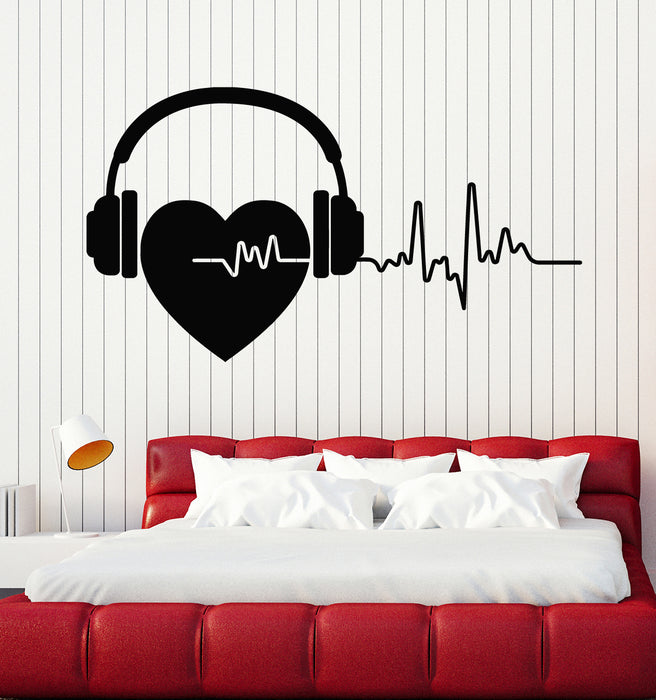 Vinyl Wall Decal Music Love Cardiogram Heart Headphones Teen Room Stickers Mural (g6559)