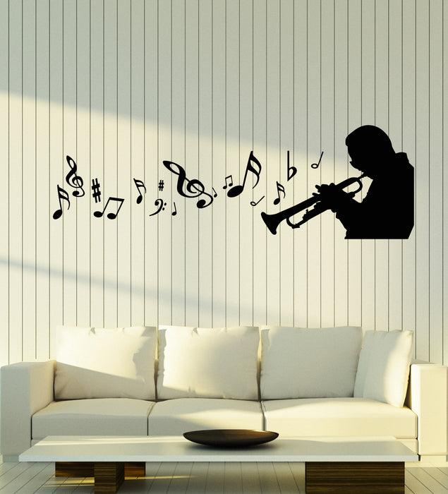 Vinyl Wall Decal Trumpet Musical Instrument Player Musical Notes Stickers Mural (g2982)