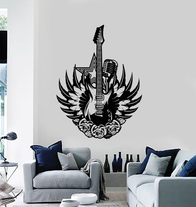 Vinyl Wall Decal Electric Guitar Music Rock Stars Art Feathers Stickers Mural (g3199)