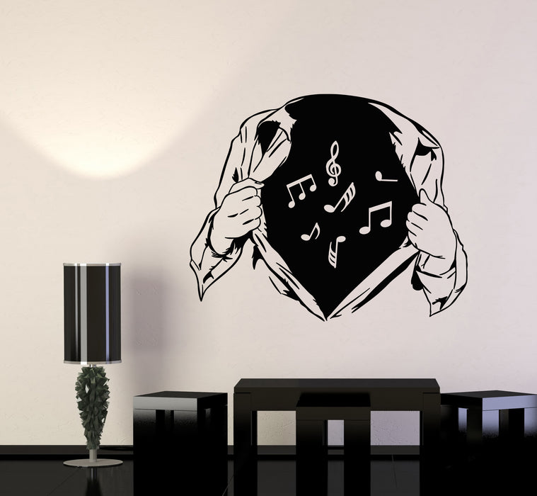 Vinyl Wall Decal Musical Notes Abstract Man Hands Melody Stickers Mural (g3208)