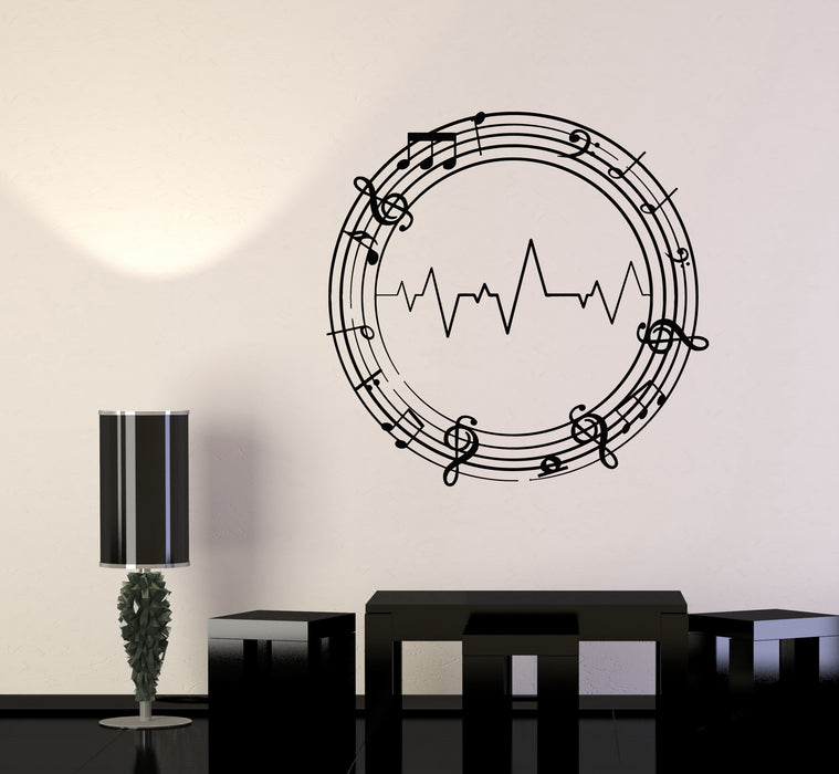 Vinyl Wall Decal Circle Cardiogram Heartbeat Musical Notes Stickers Mural (g3514)
