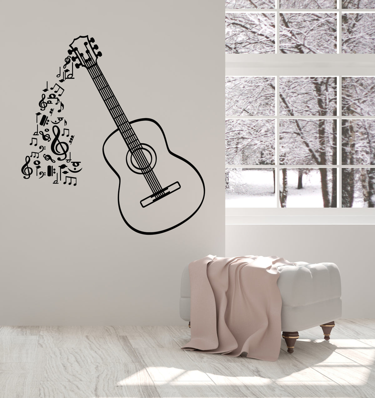 Vinyl Wall Decal Musical Notes Patterns Instrument Guitar Stickers Mur ...