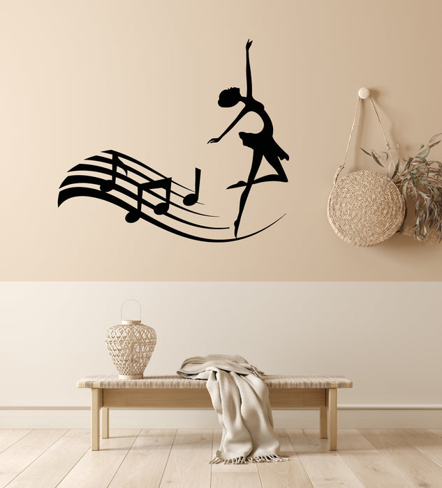 Vinyl Wall Decal Ballet Studio Ballerina Silhouette Musical Notes Stickers Mural (g5735)