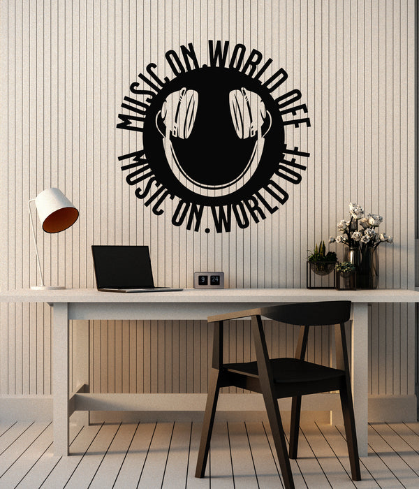 Vinyl Wall Decal Music On World Off Headphones Boys Room Stickers Mural (g6542)