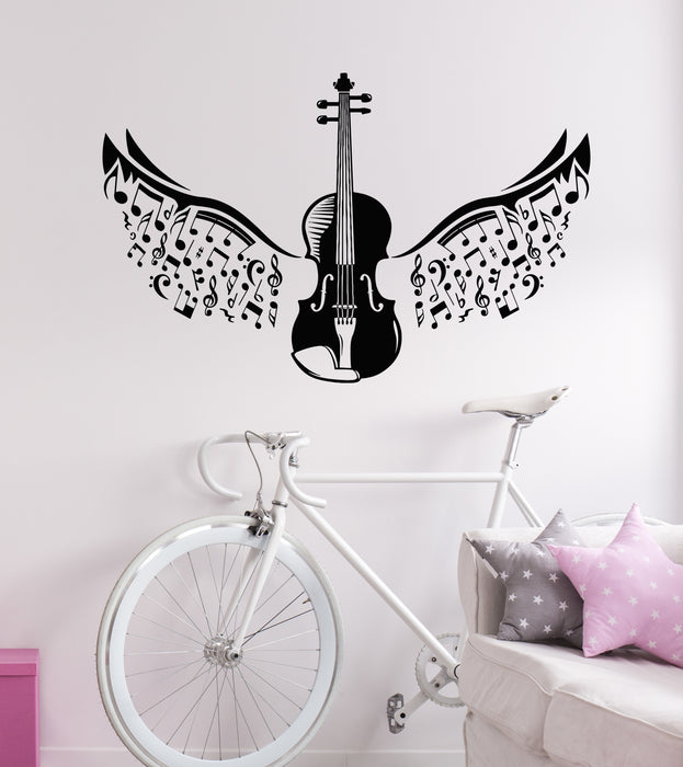Vinyl Wall Decal Musical School Violin Wings Music Notes Stickers Mural (g7605)