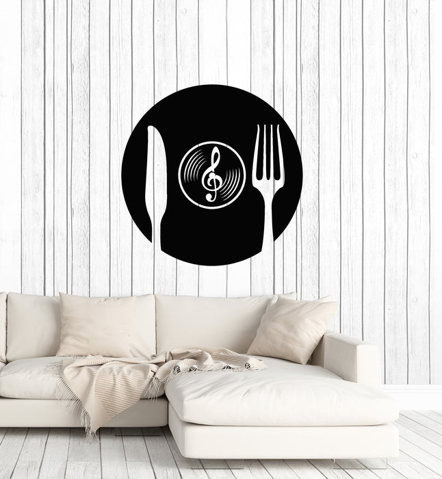Vinyl Wall Decal Restaurant Menu With Music Record Cutlery Stickers Mural (g7718)