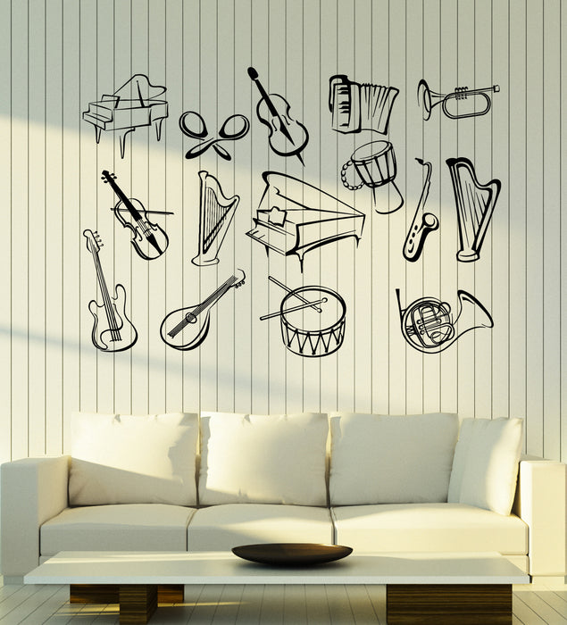 Vinyl Wall Decal Sketch Musical Percussion Instruments Music Shop Stickers Mural (g7814)
