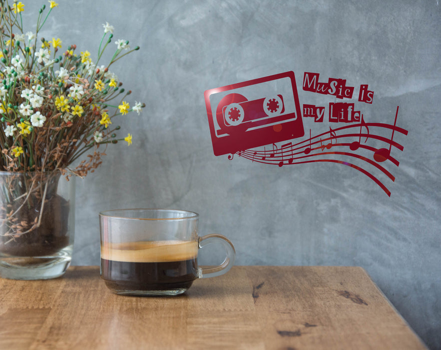 Vinyl Wall Decal Audio cassette Musical Quote Music Notes Stickers Mural  Unique Gift (ig5155)