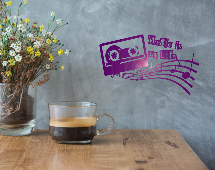 Vinyl Wall Decal Audio cassette Musical Quote Music Notes Stickers Mural Unique Gift (ig5155)