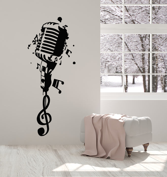Vinyl Wall Decal Karaoke Club Microphone Musical Notes Art Stickers Mural (g2831)