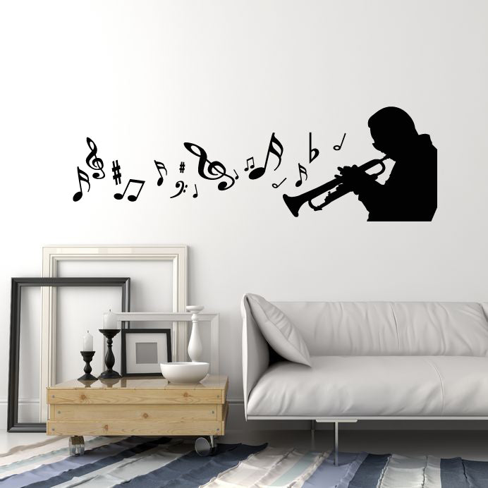 Vinyl Wall Decal Trumpet Musical Instrument Player Musical Notes Stickers Mural (g2982)