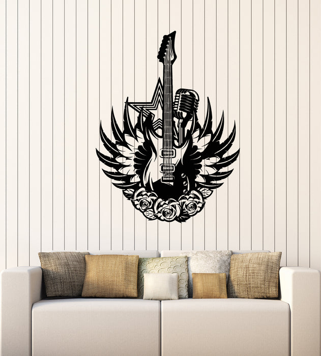 Vinyl Wall Decal Electric Guitar Music Rock Stars Art Feathers Stickers Mural (g3199)