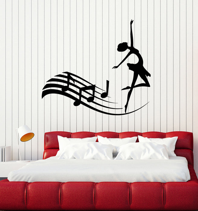 Vinyl Wall Decal Ballet Studio Ballerina Silhouette Musical Notes Stickers Mural (g5735)