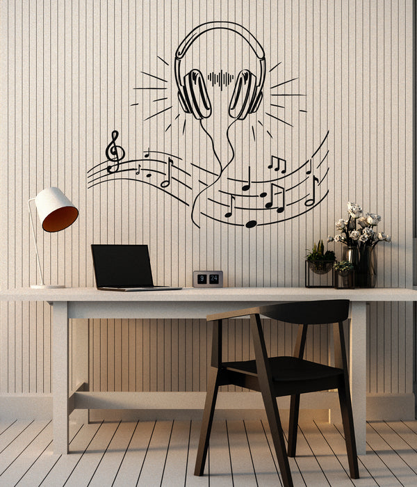 Music Wall Decal - Music Decal - Headset Wall Decal - Headphone Stickers -  Music Note Decal - Musical Note Wall Art Headphone Decal