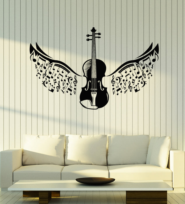 Vinyl Wall Decal Musical School Violin Wings Music Notes Stickers Mural (g7605)