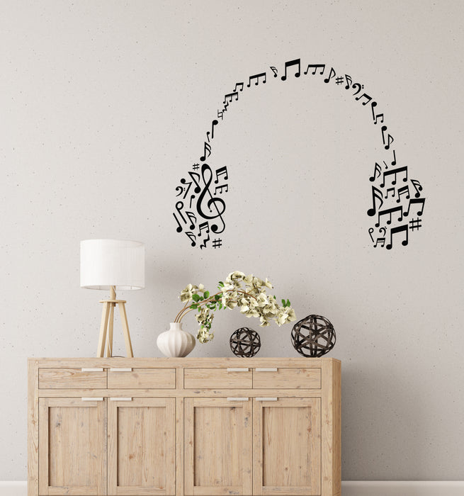 Vinyl Wall Decal Headphone Musical Notes Music Room Decor Stickers Mural (g8171)