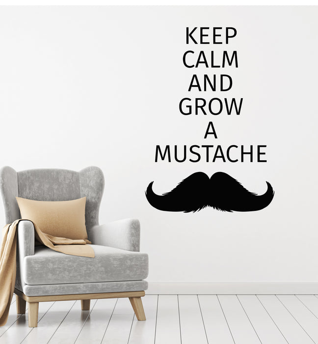 Vinyl Wall Decal Barbershop Mustache Phrase Keep Calm Grow Man's Hair Stickers Mural (g2770)