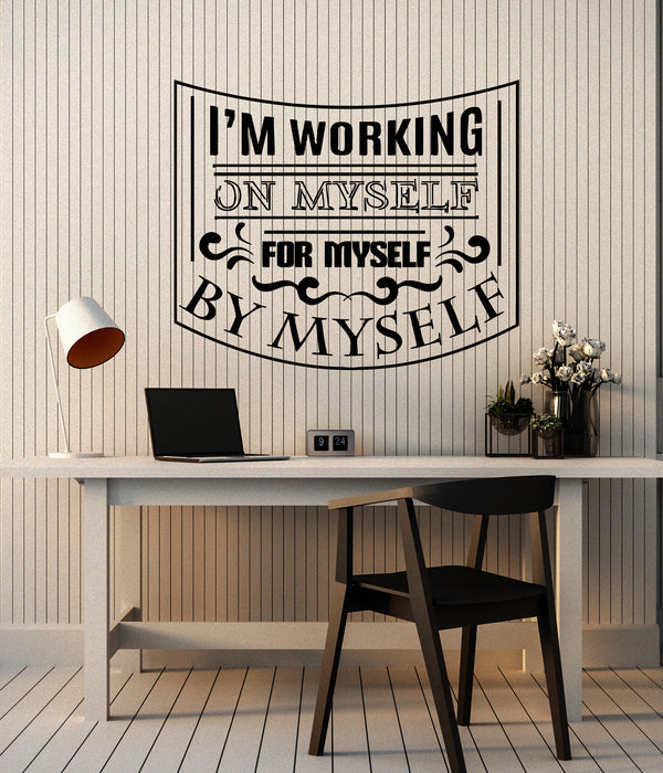 Autocollant mural en vinyle avec lettrage et phrase de motivation « Je travaille sur moi-même » Autocollants inspirants pour la décoration murale (g1582) 