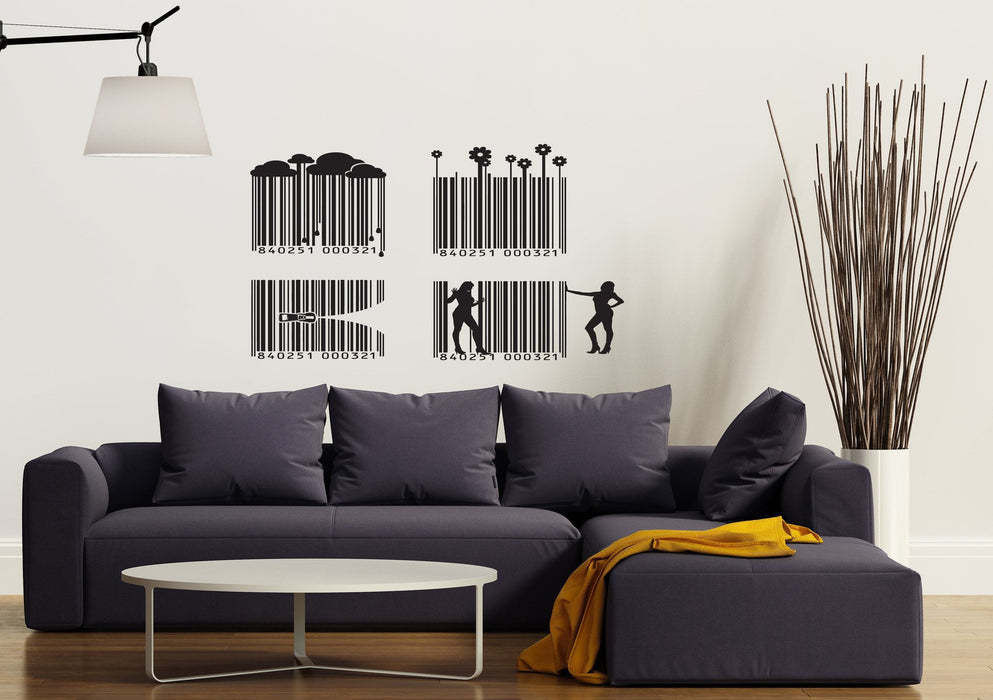 Wall Vinyl Decal Barcode Sticker Flower Zipper Cloud Girl Abstract Decor for Living Room Unique Gift (n002)