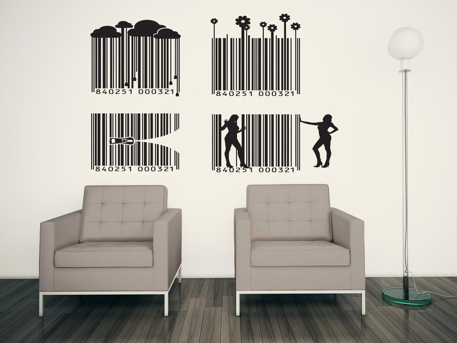 Wall Vinyl Decal Barcode Sticker Flower Zipper Cloud Girl Abstract Decor for Living Room Unique Gift (n002)