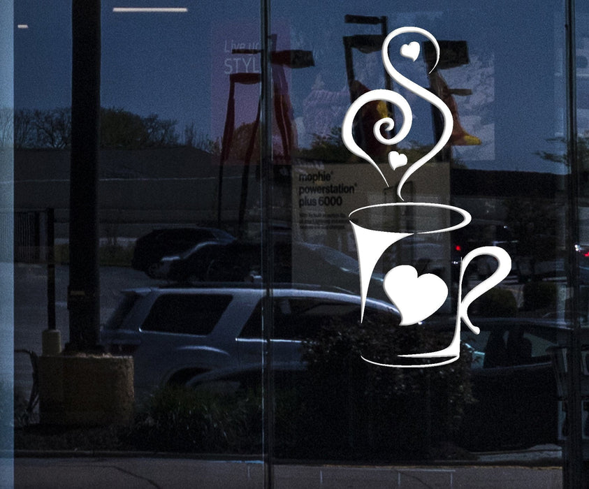 Window Sign Wall Vinyl Decal Art Cup of Coffee Aroma Soar Love Heart Unique Gift (n084w)