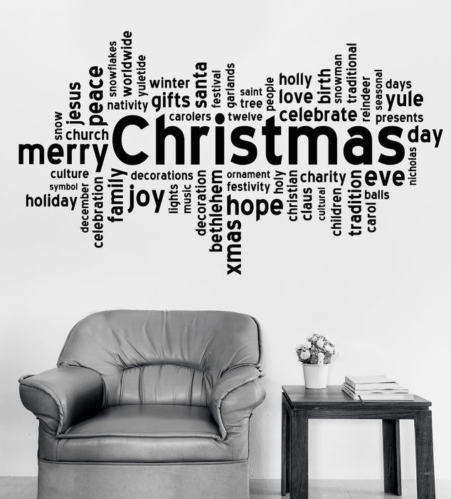 Vinyl Decal Wall Sticker Christmas Words Santa Gifts Holidays Room Decor (n1009)