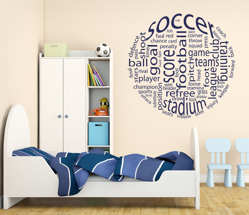 Autocollant mural en vinyle représentant un nuage de mots de football, un jeu d'équipe de football, un stade (n1012)