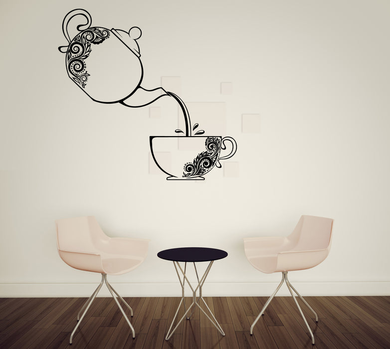 Large Vinyl Decal Cup Teapot Floral Wall Sticker Element Decor (n1019)