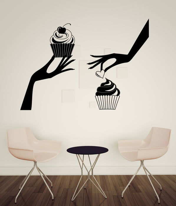 Large Vinyl Decal Hands with Cupcakes Wall Sticker Bakery Cafe (n1021)