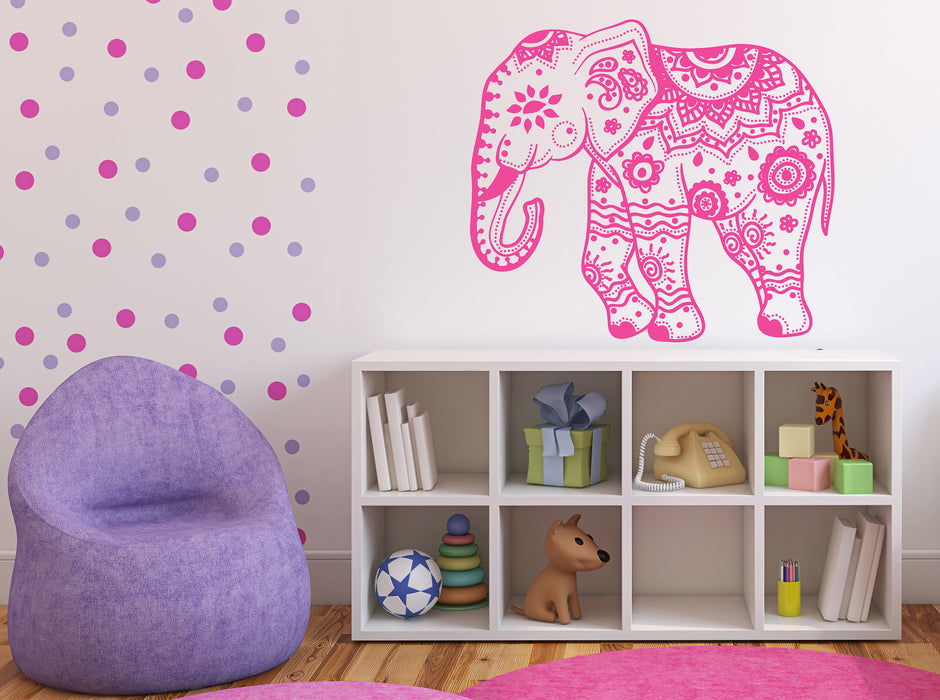Large Wall Decal Ethnic Animals Elephant with Ornament Vinyl Stickers (n1030)