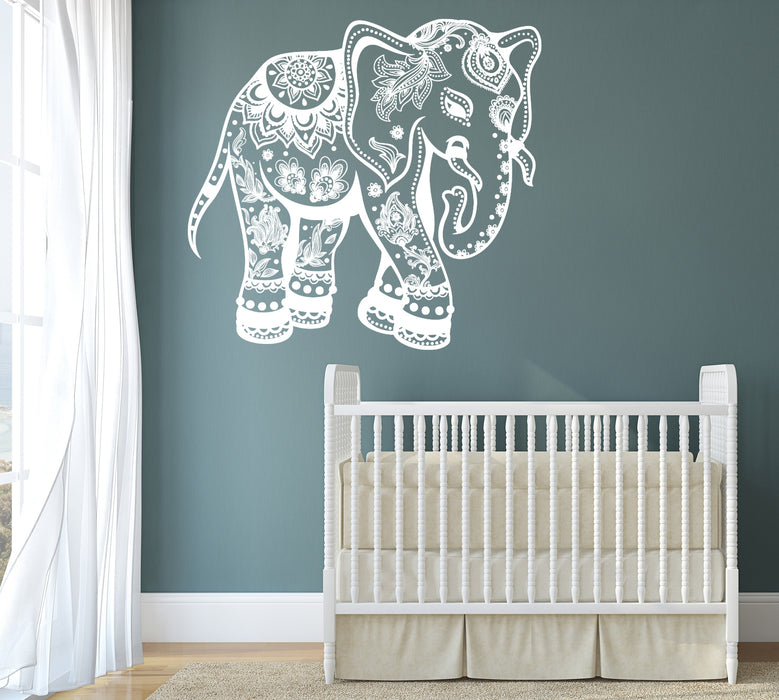 Large Wall Decal Vintage Ethnic Animals Elephant with Ornament Vinyl Sticker (n1036)