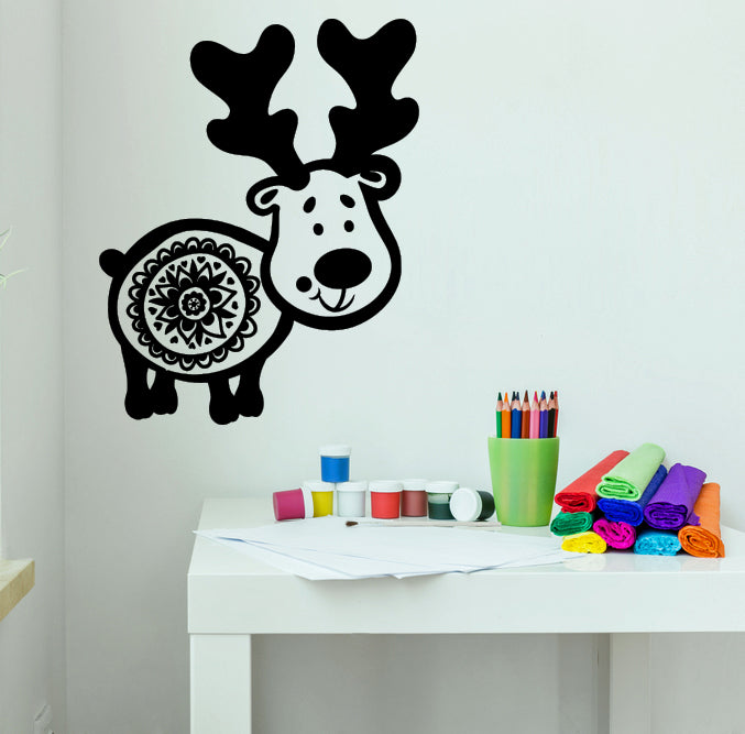 Large Wall Vinyl Decal Animals Symbol Funny Deer with Horns (n1038)