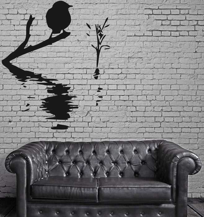 Decor Wall Sticker Vinyl Decal Bird on Branch Water Waves Reed Unique Gift (n103)
