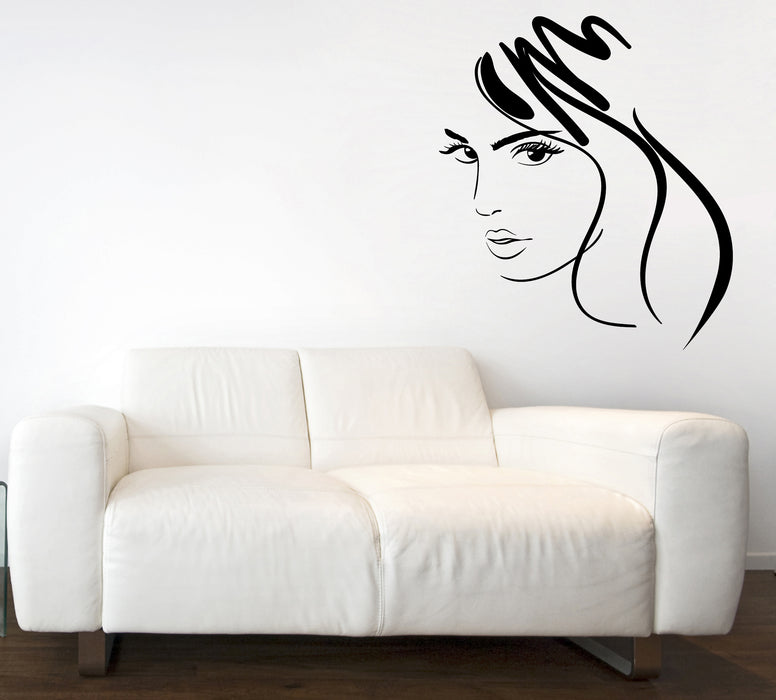 Large Wall Decal Beauty Girl Face Vinyl Sticker for Hair Salon (n1070)
