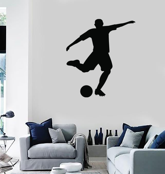 Large Vinyl Decal Wall Sticker Sport Silhouette Soccer Player and Ball (n1089)