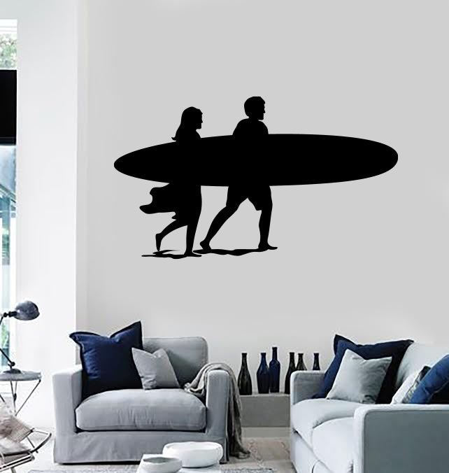 Wall Vinyl Decal Surf Couple Sea Ocean Vacation Decor (n1098)