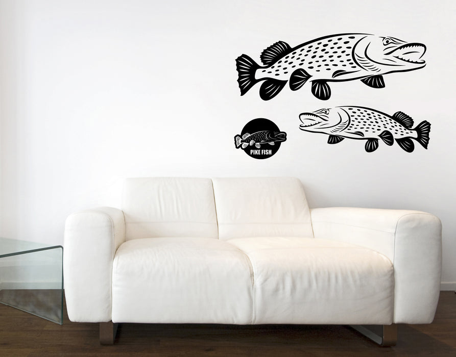 Large Vinyl Wall Decal Fishing Club Sticker Hobby Pike Fish Decor (n1099)